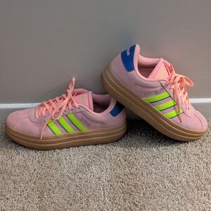 Adidas Pink Sneakers with Neon Stripes